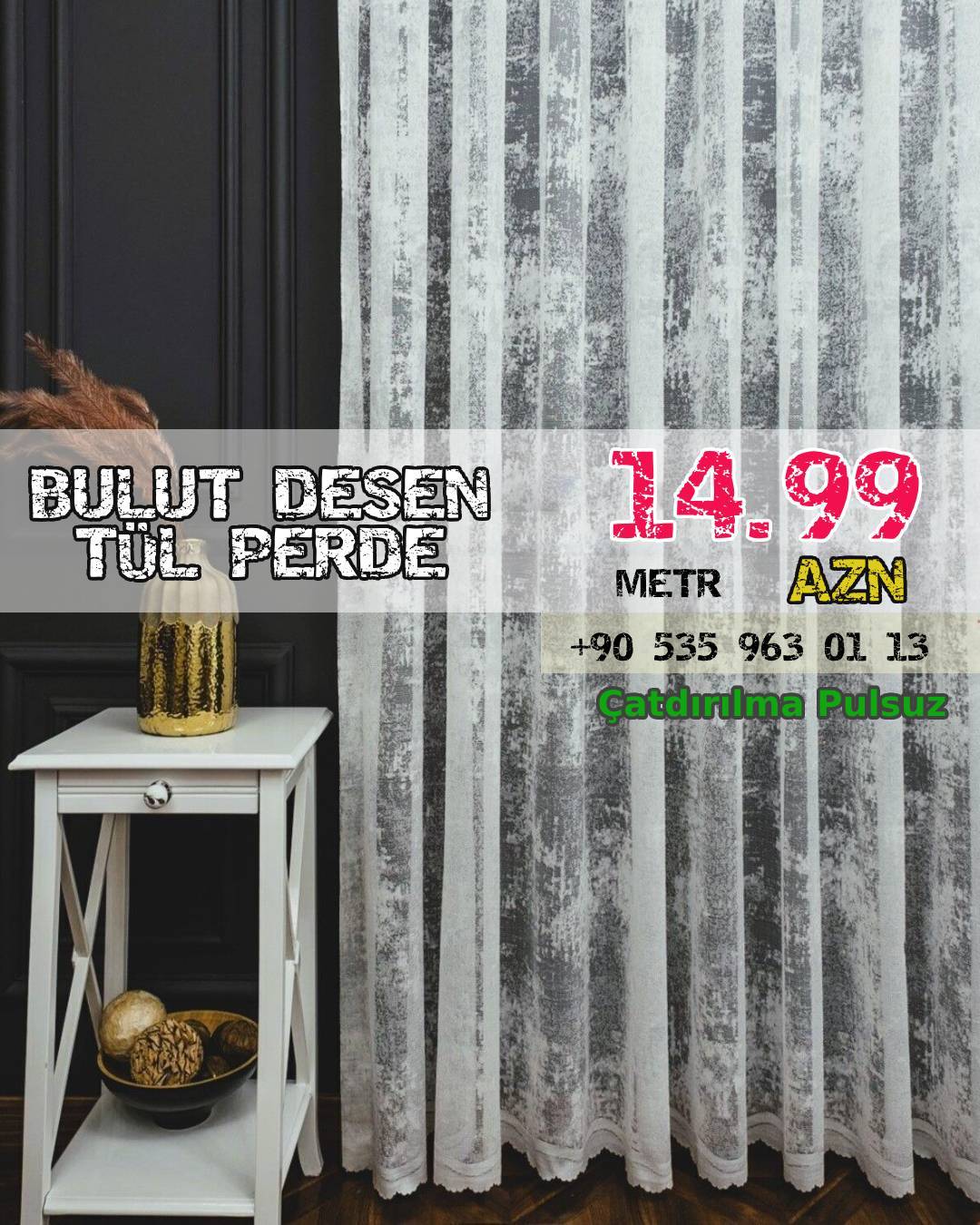 Bulut Desen Tül Pərdə