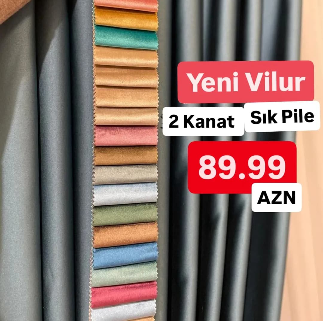 2 Kanat Vilur Kadife Fon Pərdə